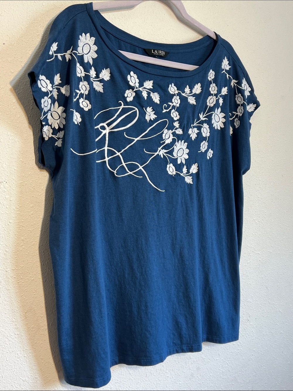 RALPH LAUREN Floral-Embroidered Jersey Tee Size 1X - Picture 4 of 12